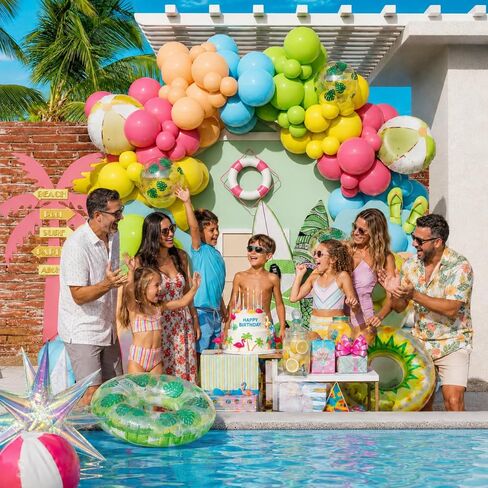 Summer Pool Party Decorations, Tropical 162pcs Pastel Colorful Balloons with Beach Ball Swimming Ring Foil Balloon for Splish Splash Birthday Hawaiian Luau Baby Shower Swimming Water Party Supplies in Kuwait