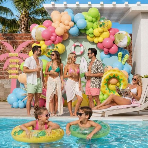 Summer Pool Party Decorations, Tropical 162pcs Pastel Colorful Balloons with Beach Ball Swimming Ring Foil Balloon for Splish Splash Birthday Hawaiian Luau Baby Shower Swimming Water Party Supplies in Kuwait