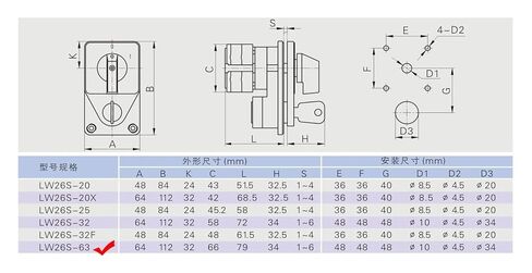 63A Conversion Rotary cam Switch, with Key Circuit Control Electronic Starter selector LW26-63/2(1234) in Saudi Arabia