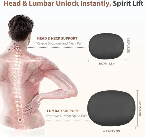 دعم قطني من FLORICH مع وسادة مسند للرأس على الوجهين من الجلد السويدي والجلد ووسادة رقبة السيارة ومجموعة وسادة الظهر المريحة وسادة مسند الظهر لتخفيف آلام الظهر للسيارة وكرسي المكتب، أسود in Kuwait