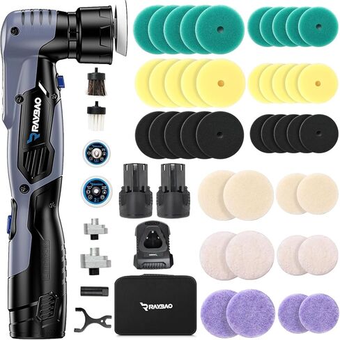 Cordless Mini Polisher – 2/1.5-inch Mini Buffer Polisher, DA/RO Modes, 2*2.0Ah Batteries 6 Variable Speeds, 53 Accessories, Mini Car Polihser for Car Detailing/Polishing in Kuwait