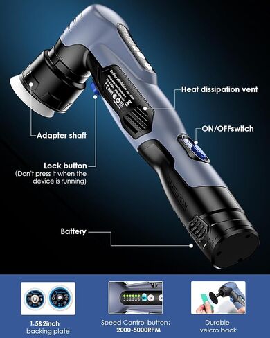 Cordless Mini Polisher – 2/1.5-inch Mini Buffer Polisher, DA/RO Modes, 2*2.0Ah Batteries 6 Variable Speeds, 53 Accessories, Mini Car Polihser for Car Detailing/Polishing in Kuwait