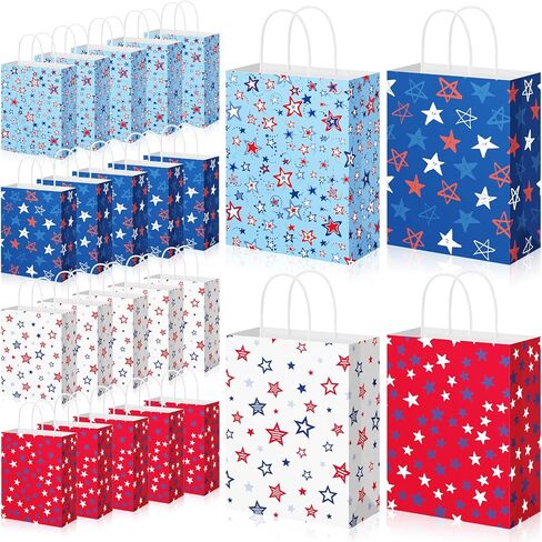 Geyoga 48 Pcs 4th of July Party Gift Bags, Patriotic Gift Bag with Handles Paper red white and blue star Treat Goodie Bags for 250th Anniversary Independence Day Patriotic Theme Parties in Saudi Arabia