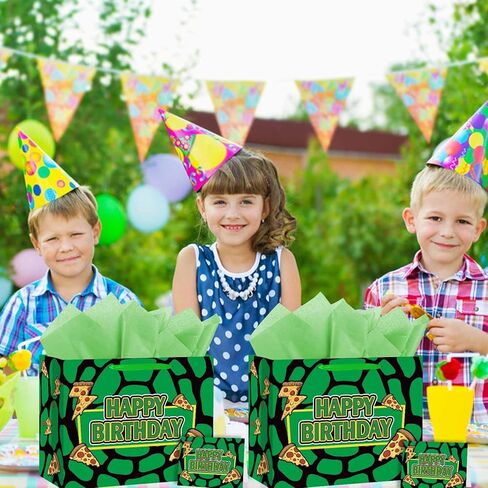 LeiGuoMinyyu Large Green Turtle Theme Birthday Gift Bag with Tissue Paper and Greeting Card Cartoon Turtle Birthday Party Favor Bags Kids Birthday Party Supplies in Saudi Arabia