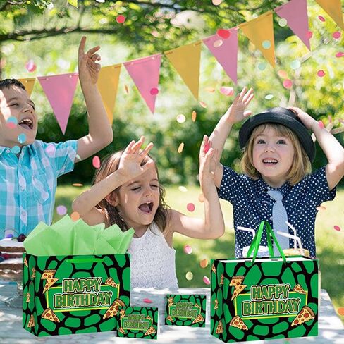 LeiGuoMinyyu Large Green Turtle Theme Birthday Gift Bag with Tissue Paper and Greeting Card Cartoon Turtle Birthday Party Favor Bags Kids Birthday Party Supplies in Saudi Arabia