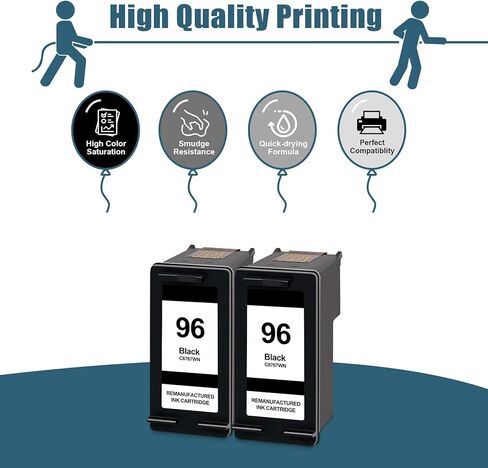 Remanufactured 96 Black Ink Cartridge Replacement for 96 Ink Cartridge Black C9348FN C8767WN High Yield for Deskjet 5740 5940 6520 6540 Officejet 7210 7310 Photosmart 2605 2608 Printer, 2 Pack in Saudi Arabia
