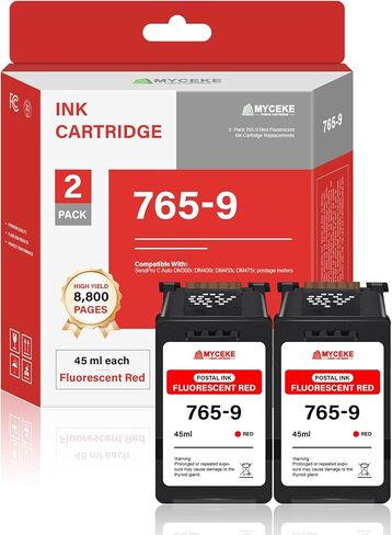 2 Pack 765-9 Red Ink Cartridge : Compatible 765 9 Fluorescent Red Postage Ink Cartridges Replacement for Pitney Bowes SendPro C Auto DM300c DM400c DM450c DM475c Postage Meters (45ml * 2) in Saudi Arabia