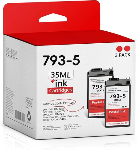2 Pack 793-5 Ink Cartridge High Capacity Replacement for Pitney Bowes 793-5 Red Ink Work with DM100, DM200 and SendPro C and SendPro+ Postage Meter, 35ml in Saudi Arabia