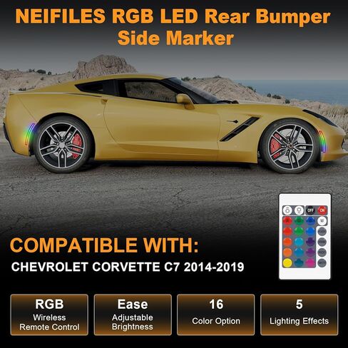 أضواء RGB الجانبية 16 لونًا لسيارة Chevy Corvette C7 2014 2015 2016 2017 2018 2019 عدسة أمامية خلفية مدخنة LED أضواء إشارة الانعطاف حزمة من 4 in Kuwait