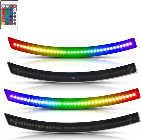 أضواء RGB الجانبية 16 لونًا لسيارة Chevy Corvette C7 2014 2015 2016 2017 2018 2019 عدسة أمامية خلفية مدخنة LED أضواء إشارة الانعطاف حزمة من 4 in Kuwait