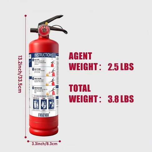 ABC Fire Extinguisher for Home & Vehicle - 2.5 lb 1-A:10-B:C Rated, Dry Chemical Fire Safety Certified for Kitchen/Car/Boat Use in Saudi Arabia