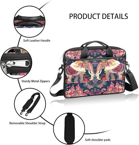 15 Inch Indian Elephant Mandala Paisley Laptop Bag for Women Men, Waterproof Oxford Laptop Case with Shoulder Strap, Shockproof Computer Sleeve for Office, Travel, School in Saudi Arabia