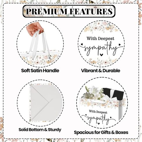 Wildflower Sympathy Gift Bag Set All-in-One Gift Wrapping Kit with Greeting Card Sticker Envelope Wrapping Paper for Loss of Loved One, Memorial Gifts for Bereavement, Funeral, Deepest Condolence in Kuwait