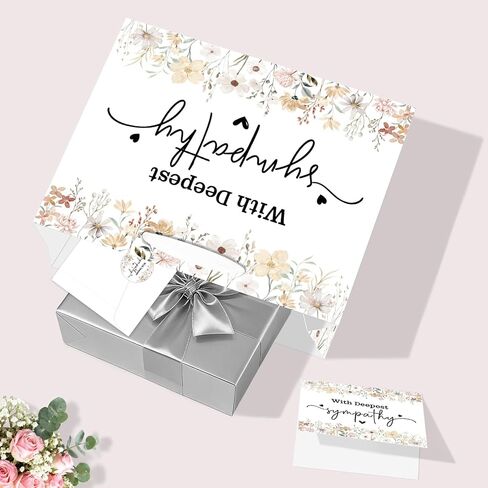 Wildflower Sympathy Gift Bag Set All-in-One Gift Wrapping Kit with Greeting Card Sticker Envelope Wrapping Paper for Loss of Loved One, Memorial Gifts for Bereavement, Funeral, Deepest Condolence in Kuwait