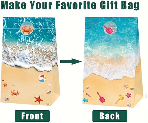 24 Pcs Beach Goodie Bags with Stickers, Seashell Beach Party Gift Bags Ocean Party Decorations Seashell Starfish Theme Paper Bags for Natural Beach Sea Party Supplies in Kuwait