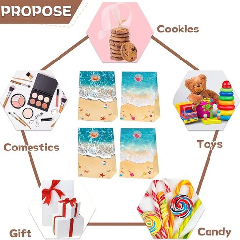 24 Pcs Beach Goodie Bags with Stickers, Seashell Beach Party Gift Bags Ocean Party Decorations Seashell Starfish Theme Paper Bags for Natural Beach Sea Party Supplies in Kuwait
