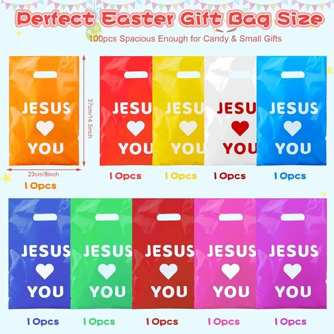 ajabavbd 100 Pcs Jesus Loves You Bag, Christian Gifts Bulk Religious Plastic, Gift Bags with Handles, for Jesus Birthday Thanksgiving Christmas Easser Party in Saudi Arabia