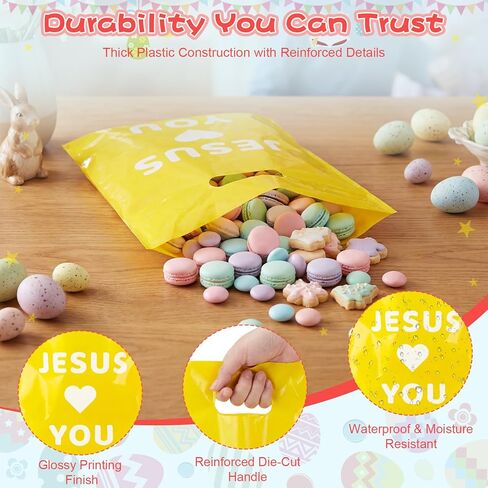ajabavbd 100 Pcs Jesus Loves You Bag, Christian Gifts Bulk Religious Plastic, Gift Bags with Handles, for Jesus Birthday Thanksgiving Christmas Easser Party in Saudi Arabia