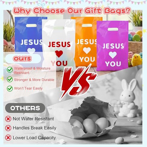 ajabavbd 100 Pcs Jesus Loves You Bag, Christian Gifts Bulk Religious Plastic, Gift Bags with Handles, for Jesus Birthday Thanksgiving Christmas Easser Party in Saudi Arabia