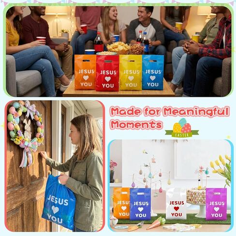 ajabavbd 100 Pcs Jesus Loves You Bag, Christian Gifts Bulk Religious Plastic, Gift Bags with Handles, for Jesus Birthday Thanksgiving Christmas Easser Party in Saudi Arabia