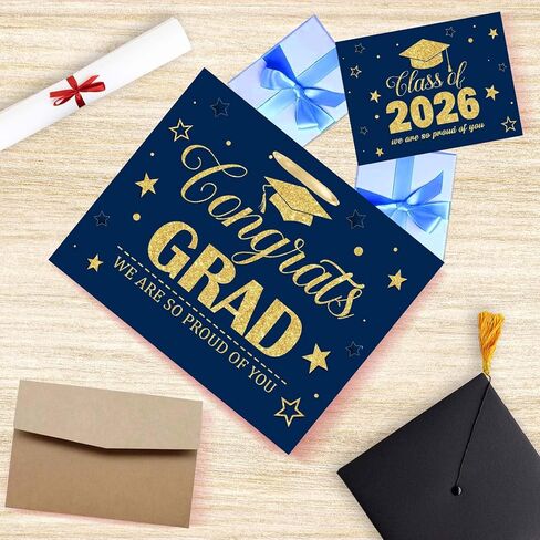 GOLDCROW Blue Gold Graduation Gift Bag, Congratulations Class of 2026 Design with Tissue Paper and Greeting Card, for Class of 2026 Congrats Grad Party Decorations in Saudi Arabia