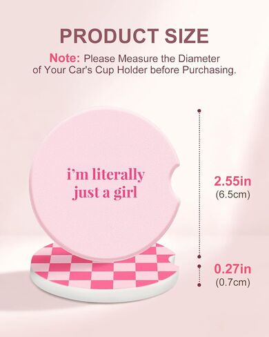 Swooflia Car Coasters for Women - Checkered Ceramic Car Cupholder Coaster Cool Absorbent Mat Coaster with Cork Base 2 Pack Automotive Cup Holder Accessories New Driver Gifts for Decor in Saudi Arabia