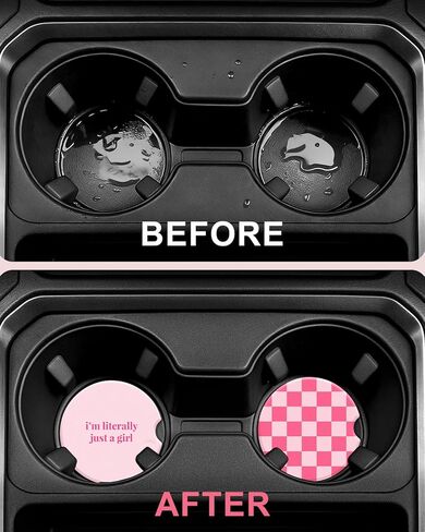 Swooflia Car Coasters for Women - Checkered Ceramic Car Cupholder Coaster Cool Absorbent Mat Coaster with Cork Base 2 Pack Automotive Cup Holder Accessories New Driver Gifts for Decor in Saudi Arabia