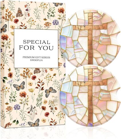 Swooflia Car Coasters for Women - Checkered Ceramic Car Cupholder Coaster Cool Absorbent Mat Coaster with Cork Base 2 Pack Automotive Cup Holder Accessories New Driver Gifts for Decor in Saudi Arabia