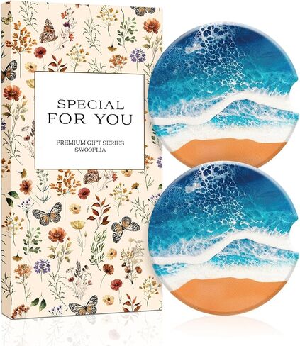 Swooflia Car Coasters for Women - Checkered Ceramic Car Cupholder Coaster Cool Absorbent Mat Coaster with Cork Base 2 Pack Automotive Cup Holder Accessories New Driver Gifts for Decor in Saudi Arabia