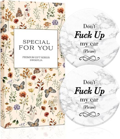 Swooflia Car Coasters for Women - Checkered Ceramic Car Cupholder Coaster Cool Absorbent Mat Coaster with Cork Base 2 Pack Automotive Cup Holder Accessories New Driver Gifts for Decor in Saudi Arabia