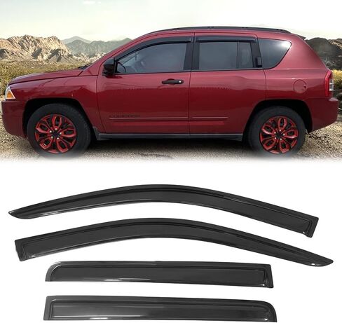 FREEMOTOR802 Tape-on Window Deflectors Fits 2007-2017 Jeep Compass, Rain Guards Side Window Visors Wind Deflectors Vent Visors Slim Style Smoke Tinted Acrylic 4 Pieces in Kuwait