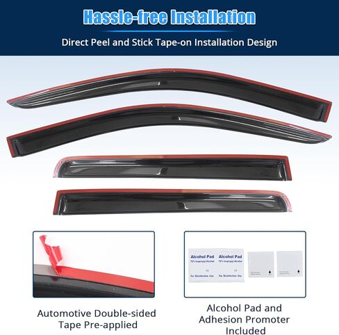 FREEMOTOR802 Tape-on Window Deflectors Fits 2007-2017 Jeep Compass, Rain Guards Side Window Visors Wind Deflectors Vent Visors Slim Style Smoke Tinted Acrylic 4 Pieces in Kuwait
