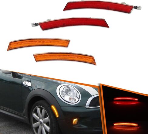 ADIIL كهرمان/أحمر كامل LED أمامي وخلفي مجموعة مصابيح جانبية مدخنة متوافقة مع 2002-2008 MINI Cooper R50 R52 R53، استبدل مصابيح العلامات الجانبية OEM (العنبر LED وRed LED) in Kuwait