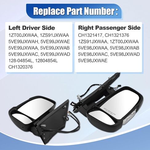 CH1320376 CH1321417 Left & RightSide Mirror Replacement for Dodge Ram Promaster 1500 2500 3500 2014-2024 with Heated Temperature Sensor Turn Signal Indicator Short Arm in Saudi Arabia