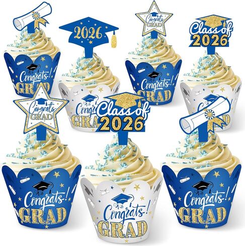 Sinmoe 96 Pieces 2025 Graduation Cupcake Toppers Wrappers Congrats Grad Cake Decorations Adjustable Grad Cap Diploma Cake Wrappers Toppers Class of 2025 Grad Graduation Party Supplies(Maroon Gold) in Saudi Arabia