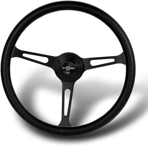 15" Black Leather White Stitch W-Power 380MM 6-Hole Matt Black 3-Spoke Steering Wheel in Saudi Arabia