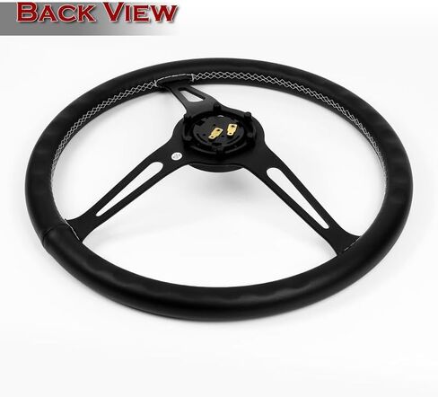 15" Black Leather White Stitch W-Power 380MM 6-Hole Matt Black 3-Spoke Steering Wheel in Saudi Arabia