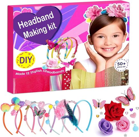Adinomiency DIY Headband Making Kit for Kids Arts and Crafts - 50+ Pieces to Create 12+ Headbands, Birthday Party Gift, Holiday Gifts for Ages 5-12, Ideal for Party Supplies & Creative Activity in Saudi Arabia