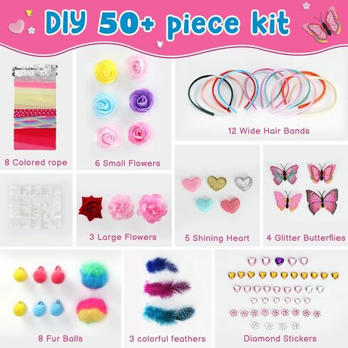 Adinomiency DIY Headband Making Kit for Kids Arts and Crafts - 50+ Pieces to Create 12+ Headbands, Birthday Party Gift, Holiday Gifts for Ages 5-12, Ideal for Party Supplies & Creative Activity in Saudi Arabia
