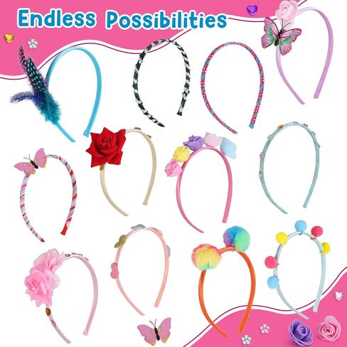 Adinomiency DIY Headband Making Kit for Kids Arts and Crafts - 50+ Pieces to Create 12+ Headbands, Birthday Party Gift, Holiday Gifts for Ages 5-12, Ideal for Party Supplies & Creative Activity in Saudi Arabia