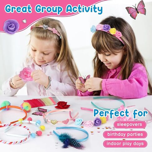 Adinomiency DIY Headband Making Kit for Kids Arts and Crafts - 50+ Pieces to Create 12+ Headbands, Birthday Party Gift, Holiday Gifts for Ages 5-12, Ideal for Party Supplies & Creative Activity in Saudi Arabia