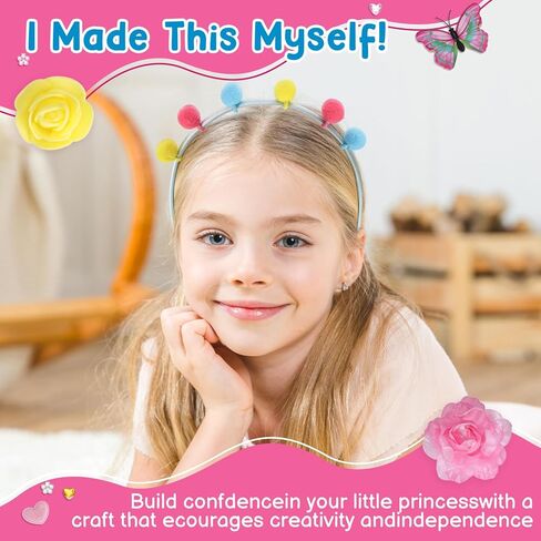 Adinomiency DIY Headband Making Kit for Kids Arts and Crafts - 50+ Pieces to Create 12+ Headbands, Birthday Party Gift, Holiday Gifts for Ages 5-12, Ideal for Party Supplies & Creative Activity in Saudi Arabia