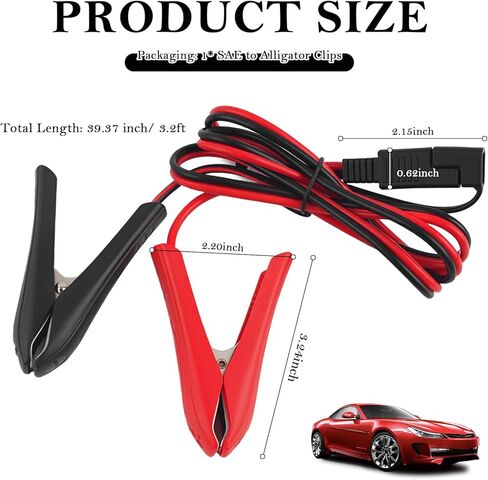 3.2FT 14AWG SAE إلى مشابك التمساح، 12-24 فولت قطع سريع لمشابك التمساح للبطارية إلى كابل تمديد موصل SAE، مشابك شاحن بطارية عالمية للوحات الشمسية/الشاحنة/سيارات الدفع الرباعي in Kuwait