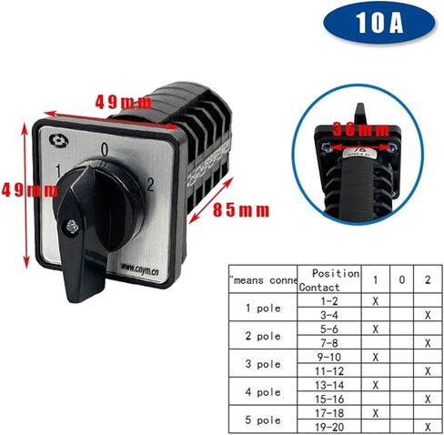 380V 10A 5 Levels 3 Position Silver Contact Dual Power Control Circuit Universal Changeover Rotary Cam Switch LW8-10/5(102) in Kuwait