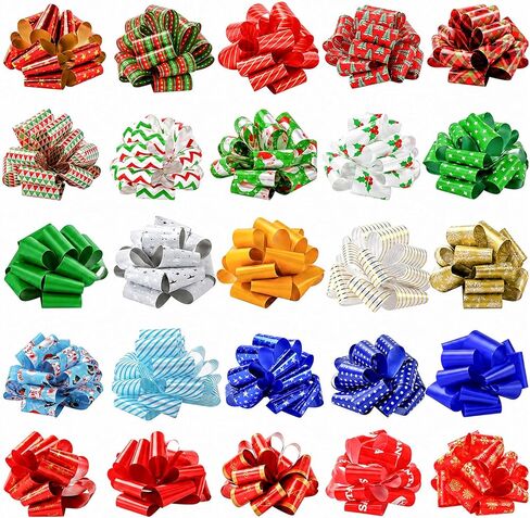 3 otters 26PCS Christmas Bows, 5 Inch Pull Bows, Classic Color Gift Wrap Pull Bows Wrapping Accessory for Christmas Holiday, Present Wrapping, Wedding Gift, Birthday, Baskets Decoration in Saudi Arabia