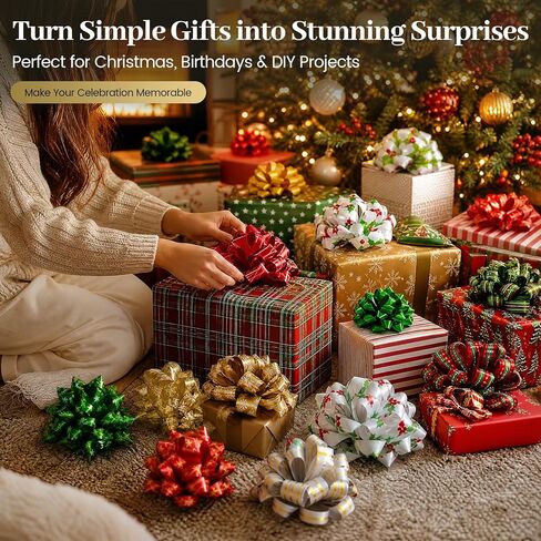 3 otters 26PCS Christmas Bows, 5 Inch Pull Bows, Classic Color Gift Wrap Pull Bows Wrapping Accessory for Christmas Holiday, Present Wrapping, Wedding Gift, Birthday, Baskets Decoration in Saudi Arabia