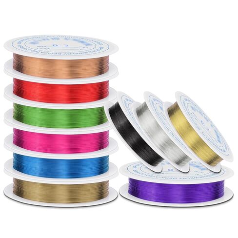 0.4 mm Dia. 10 Rolls Copper Jewelry Wire, 10 Assorted Colors Beading Wire for Jewelry Making Bracelet Earrings Rings Necklaces Flower Craft Projects in Kuwait