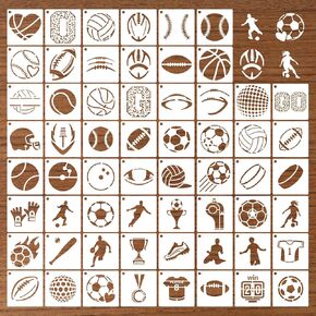 60Pcs Sport Stencils for Crafts on Wood Burning Patterns, Football Volleyball Reusable Wall Stencils for Painting, Art Painting on Wood Wall Canvas Template for DIY Canvas Art Projects Walls（ 3*3 Inch in Saudi Arabia
