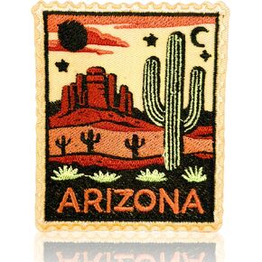Arizona Travel Stamp Patch 3 Inch Vintage Postage Desert Cactus Sunset Souvenir Embroidered Patches Sew On Iron On for Backpack, Jacket, Hat, Jeans DIY Clothes Accessories Gift in Kuwait