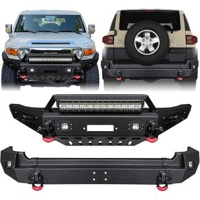 Front and Rear Bumper Textured Black w/Winch Plate & 5 LED Lights & 4 4.75T D-Rings & Compatible with 2007-2014 Toyota FJ Cruiser | Rock Climber in Saudi Arabia
